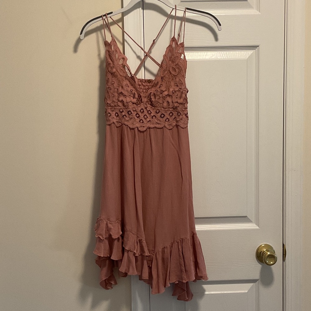 Free People Pink Lace Mini Dress